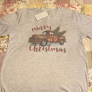 Bella Canvas Gray Merry Christmas Graphic T-Shirt Medium